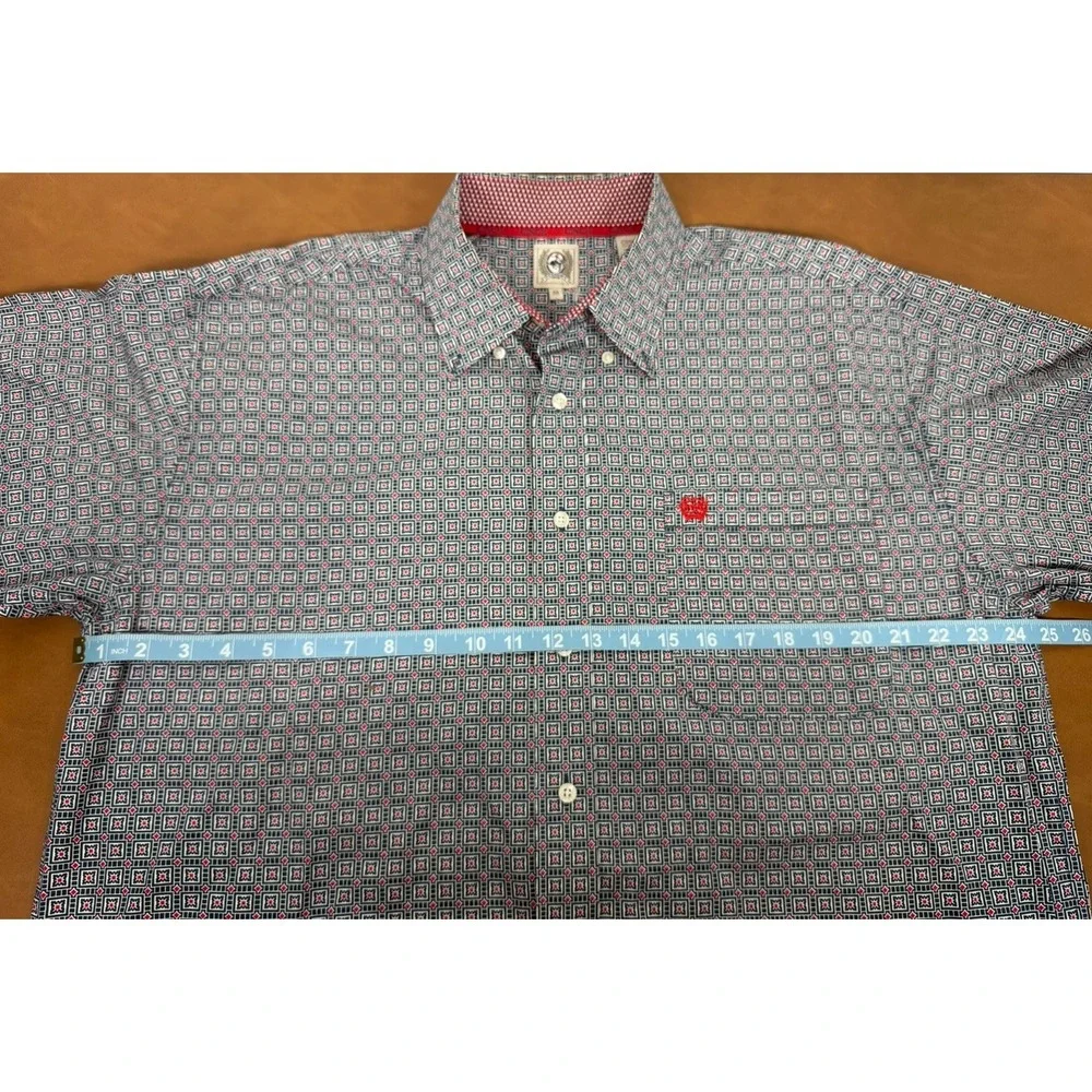 Cinch Shirt Mens Medium Red Blue Geometric Cotton Button Up Western Rodeo Dress
